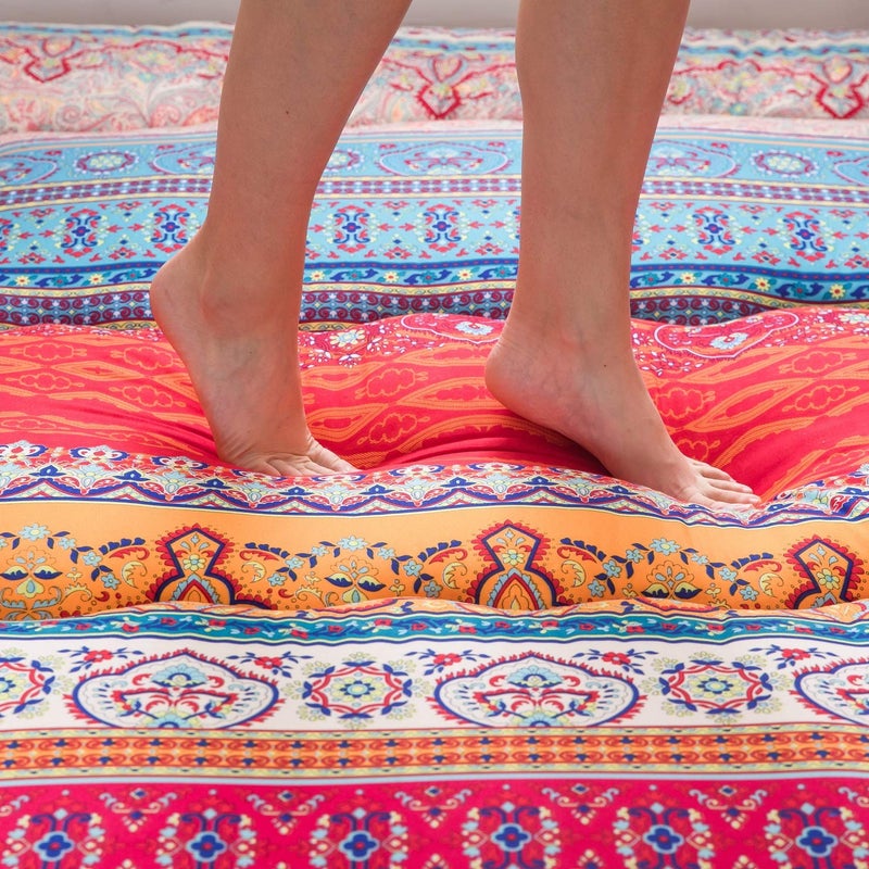 MAXYOYO Bohemian Retro Floor Mattress Vintage Floral Japanese Futon Mattress Roll Up Tatami Floor Mat Foldable Bed Portable Camping Mattress Sleeping Pad Floor Lounger Couch Bed Queen Size - Image 5